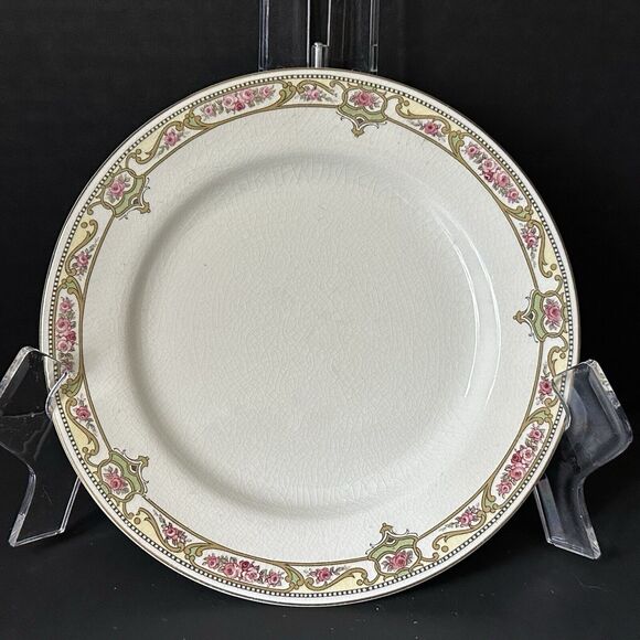 Johnson Brothers China Bread & Butter Plate, Pink Roses, Tan Scrolls, Green VTG - Picture 7 of 7